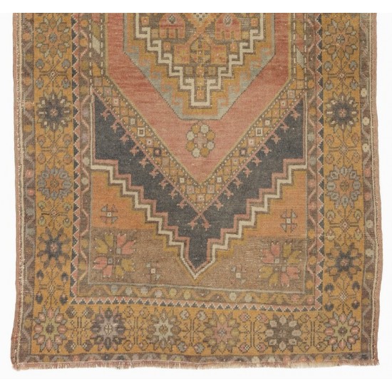 Vintage Handmade Turkish Village Rug with Subtle Colors, Soft Wool Pile