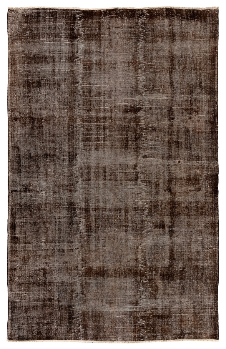 Brown Color Overdyed Distressed Vintage Rug. Hand-knotted, Wool