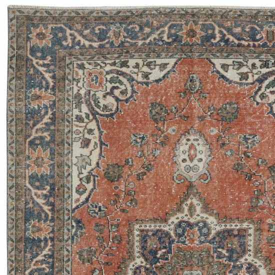 Vintage Turkish Wool Tribal Rug, Handmade Village Carpet with Medallion