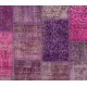 Handmade Patchwork Rug in Pink & Purple Colors. Modern Turkish Carpet, Woolen Floor Covering