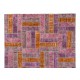 Handmade Patchwork Rug in Pink, Orange and Purple Colors, Decorative Handmade Wool Carpet