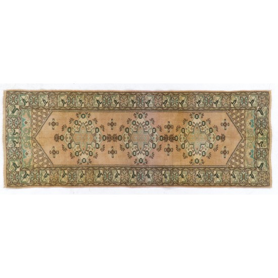 Vintage Anatolian Oushak Runner Rug. Hand-knotted Wool Carpet