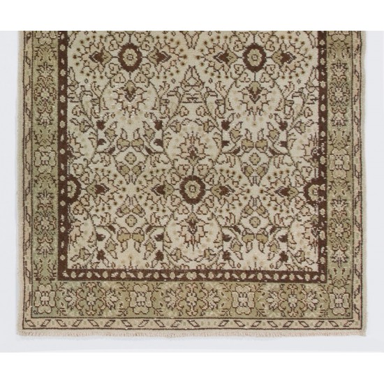 Vintage Floral Rug in Ivory, Brown and Soft Faded Green Color