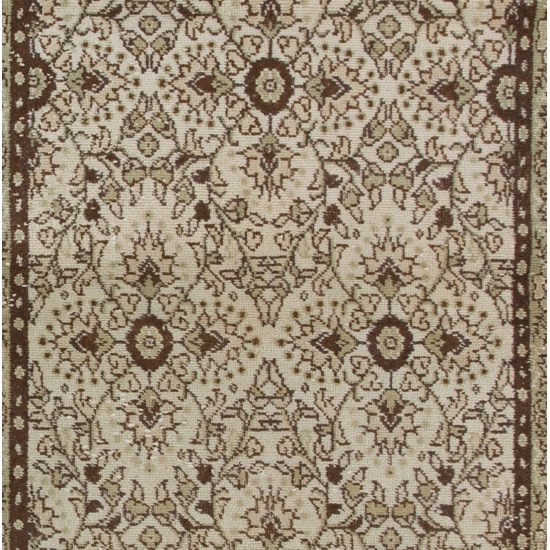 Vintage Floral Rug in Ivory, Brown and Soft Faded Green Color